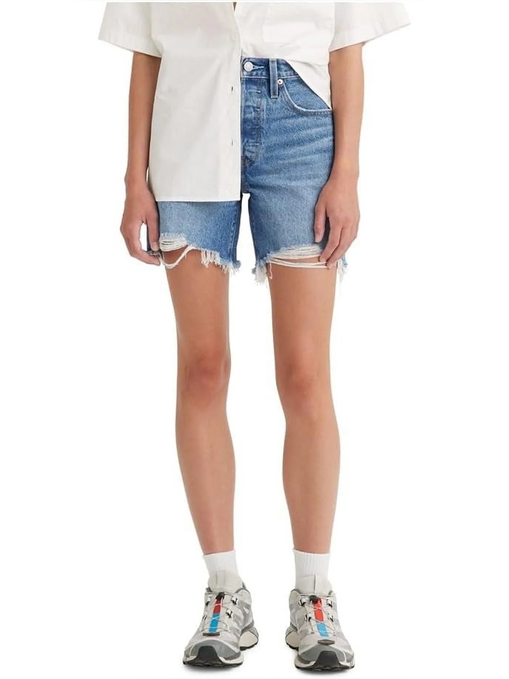 Levi’s 501 Mid Thigh Distressed Denim Cut Off Shorts Size 27 Medium Wash